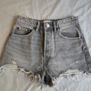 Zara High Waist Grey Denim Cutoff Jean Shorts - distressed hem
